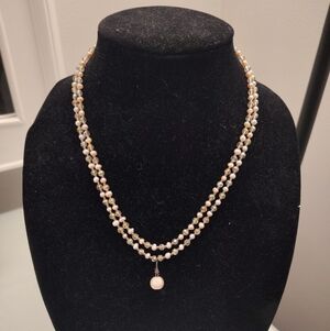 Pink Double Stranded Necklace With Pink 'Pearls' And Reflective Beads